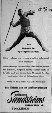 Lars Helsing  reklam för Sandströms skid och spjutfabrik